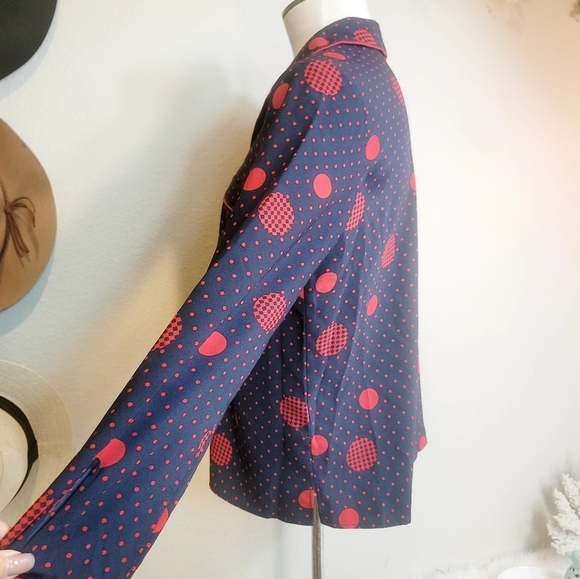 1901 GEOMETRIC PATTERN NOTCHED COLLAR BUTTON-UP LONG SLEEVE WOMEN'S SHIRT SMALL - Picture 8 of 16